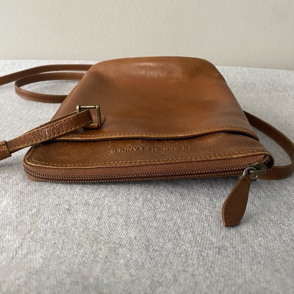 Derek Alexander Two Sided Zip Cross Body Bag Tan Premium Genuine Leather - Picture 6 of 16